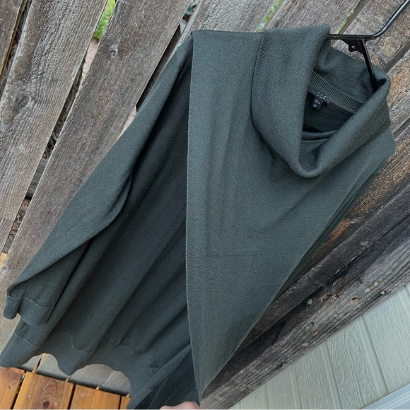 COS 100% Wool Cowl Neck Tulip Overlay Sweater Dress In Gray Green Sz M - Picture 3 of 11
